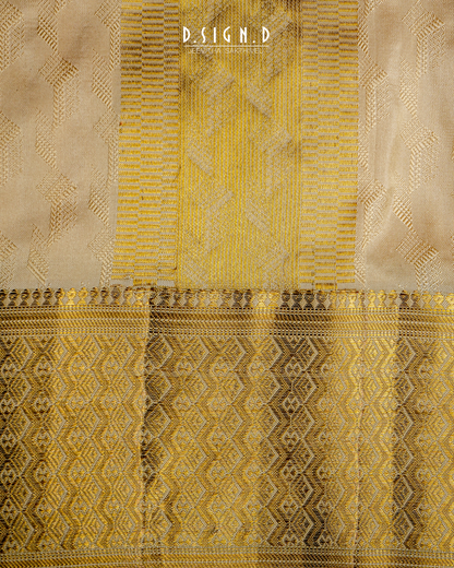 Ombre Weave pure silk dhoti with Angavastram - gold