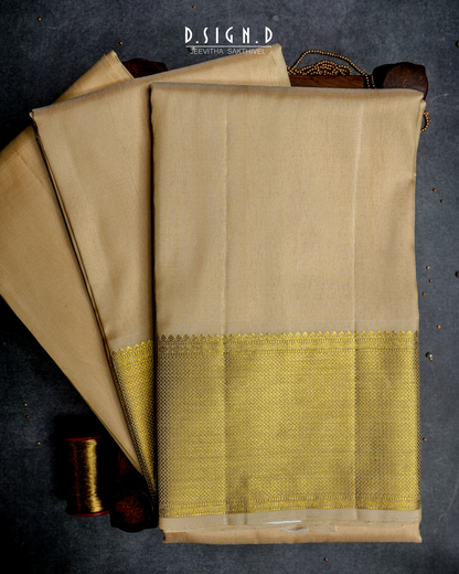 classic Handwoven sandal Pure Silk Dhoti with Angavastram