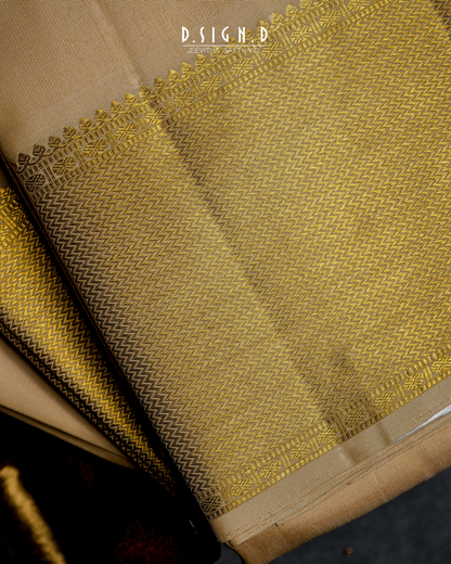 classic Handwoven sandal Pure Silk Dhoti with Angavastram