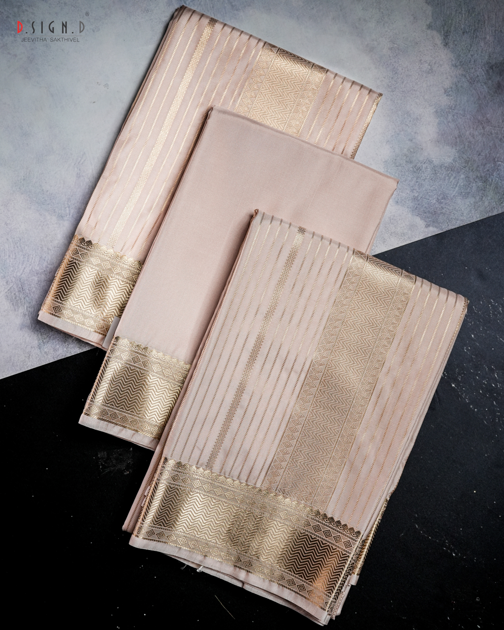 Beige Fine silk dhoti Set - Bridal