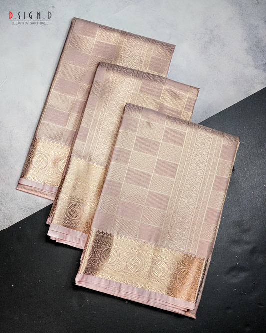 BRIDAL ROSE TISSUE KATTAM FINE SILK DHOTI SET - BRIDAL