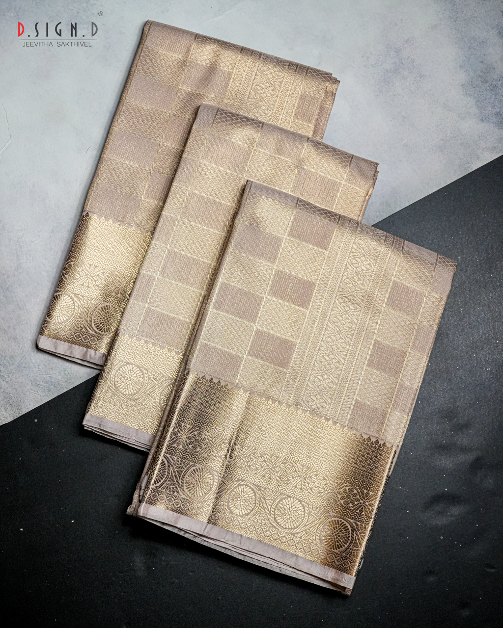 ROSE GOLD TISSUE KATTAM FINE SILK DHOTI SET - BRIDAL