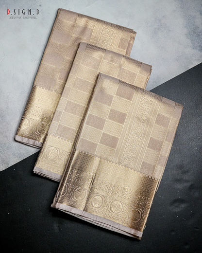 ROSE GOLD TISSUE KATTAM FINE SILK DHOTI SET - BRIDAL