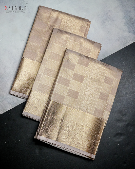 ROSE GOLD TISSUE KATTAM FINE SILK DHOTI SET - BRIDAL