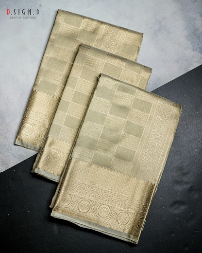 PISTA GREEN TISSUE KATTAM FINE SILK DHOTI SET - BRIDAL