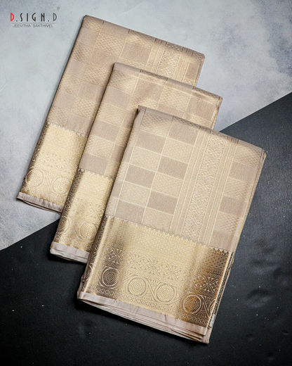 BEIGE TISSUE KATTAM FINE SILK DHOTI SET - BRIDAL