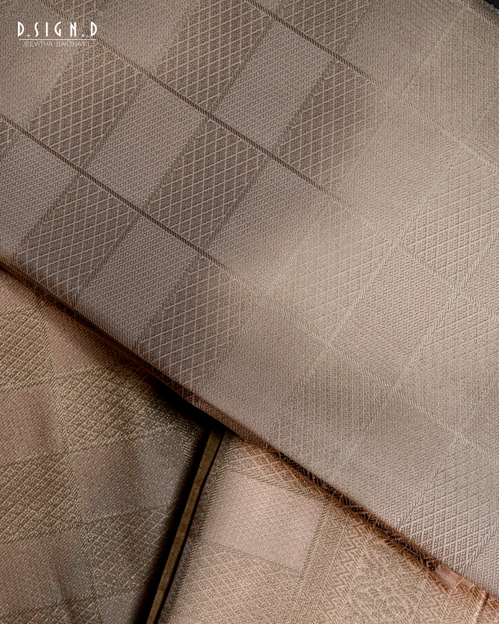 ROSE GOLD TISSUE KATTAM FINE SILK DHOTI SET - BRIDAL