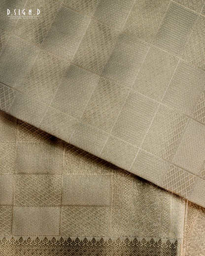 PISTA GREEN TISSUE KATTAM FINE SILK DHOTI SET - BRIDAL