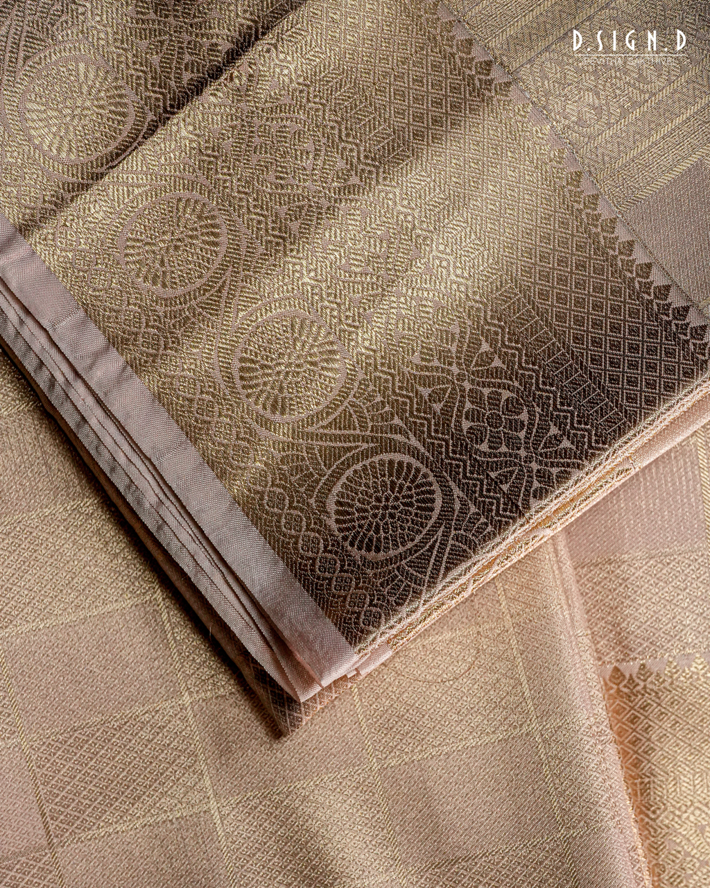 BEIGE TISSUE KATTAM FINE SILK DHOTI SET - BRIDAL