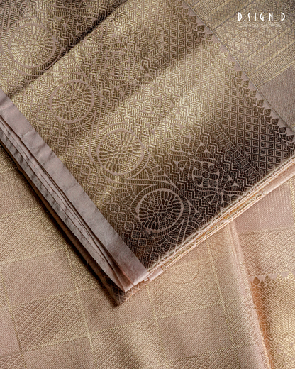 BEIGE TISSUE KATTAM FINE SILK DHOTI SET - BRIDAL