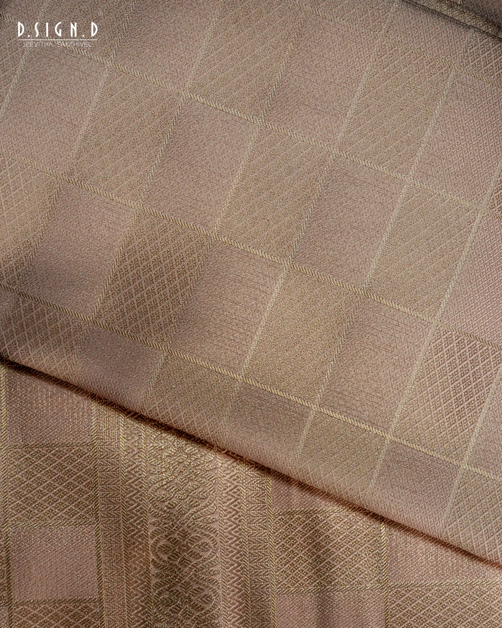 BEIGE TISSUE KATTAM FINE SILK DHOTI SET - BRIDAL