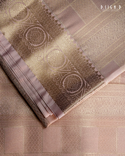 BRIDAL ROSE TISSUE KATTAM FINE SILK DHOTI SET - BRIDAL