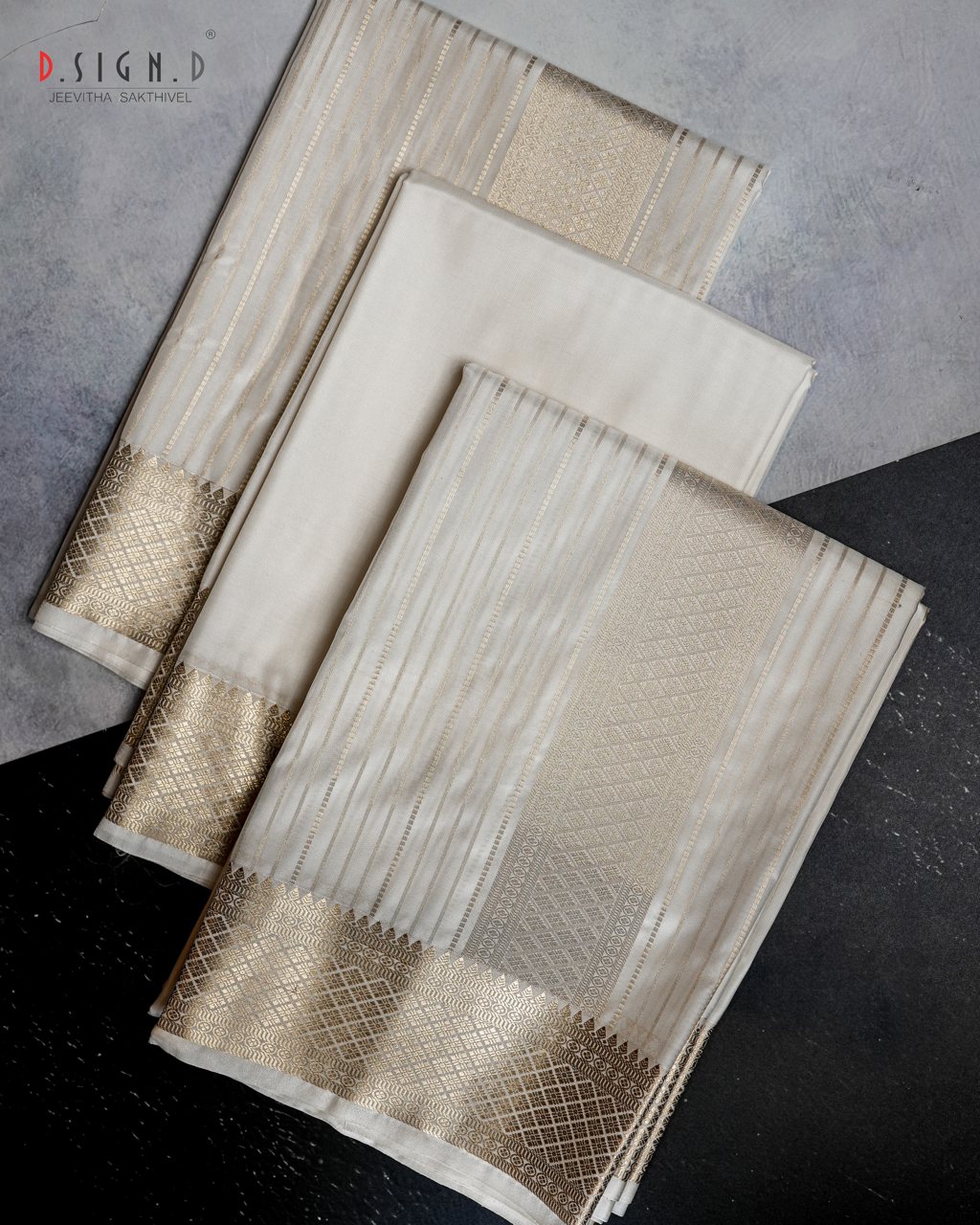 VASTRA WHITE FINE SILK DHOTI WITH PIN STRIPES SET