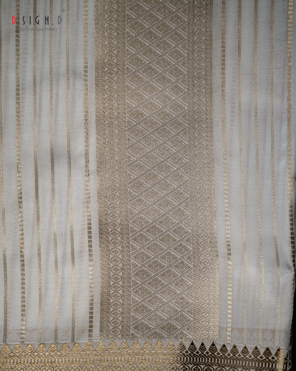 VASTRA WHITE FINE SILK DHOTI WITH PIN STRIPES SET