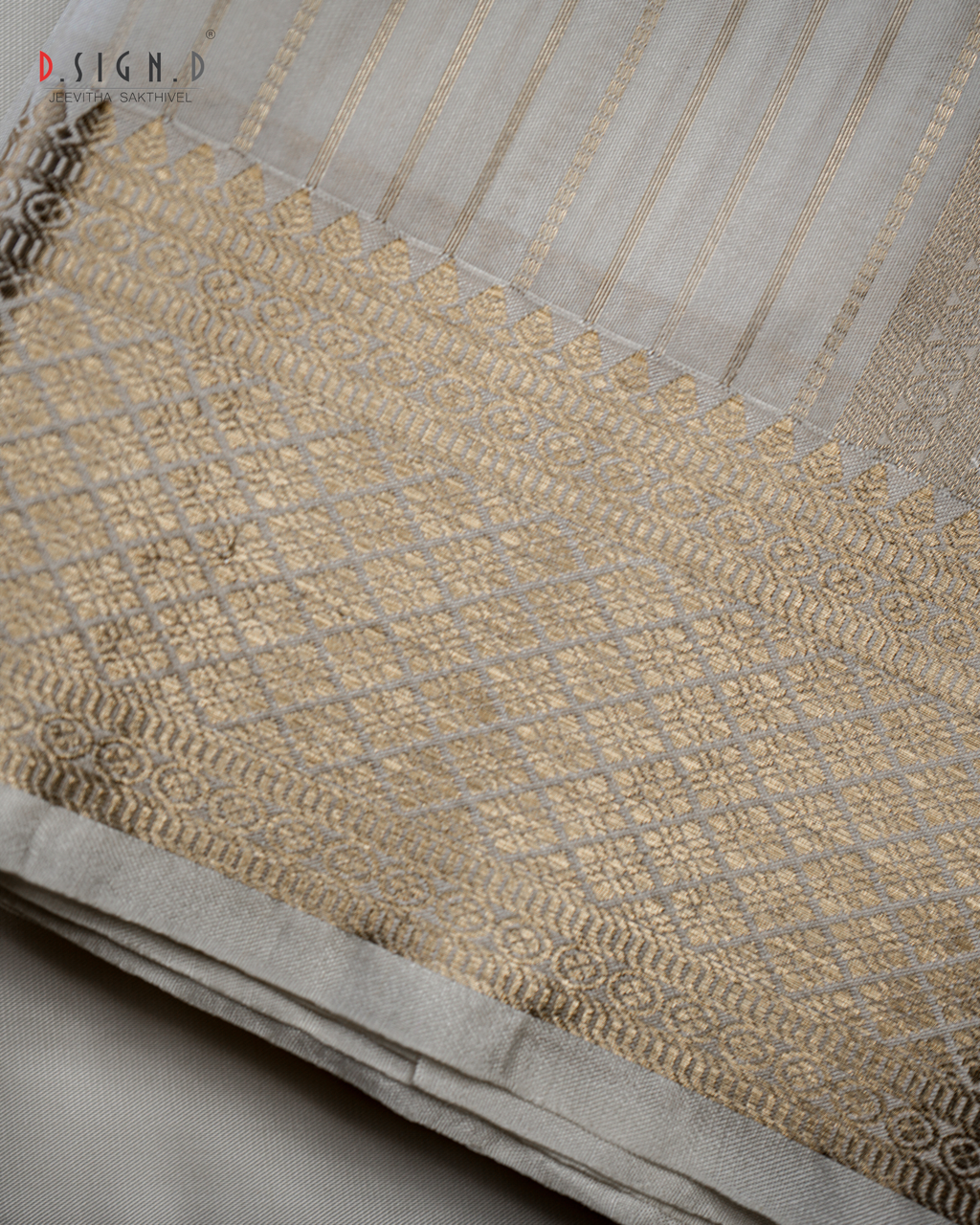 VASTRA WHITE FINE SILK DHOTI WITH PIN STRIPES SET