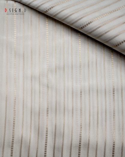 VASTRA WHITE FINE SILK DHOTI WITH PIN STRIPES SET