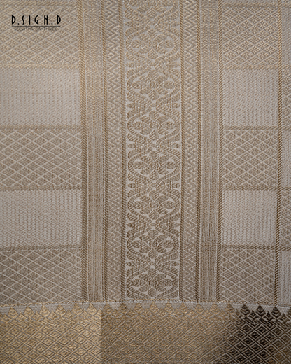 WHITE TISSUE KATTAM FINE SILK DHOTI SET - BRIDAL