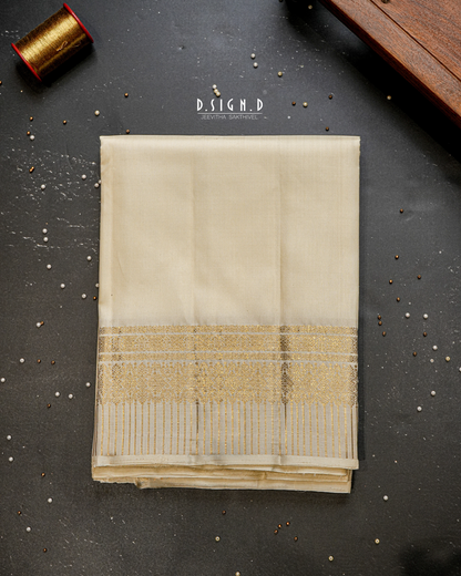 WHITE FLORAL STRIPES BORDER DHOTI&VASTRAM