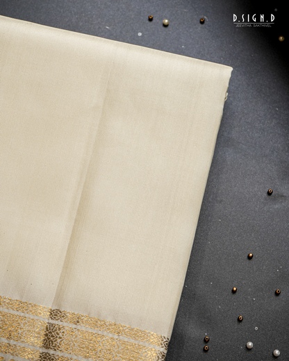 WHITE FLORAL STRIPES BORDER DHOTI&VASTRAM