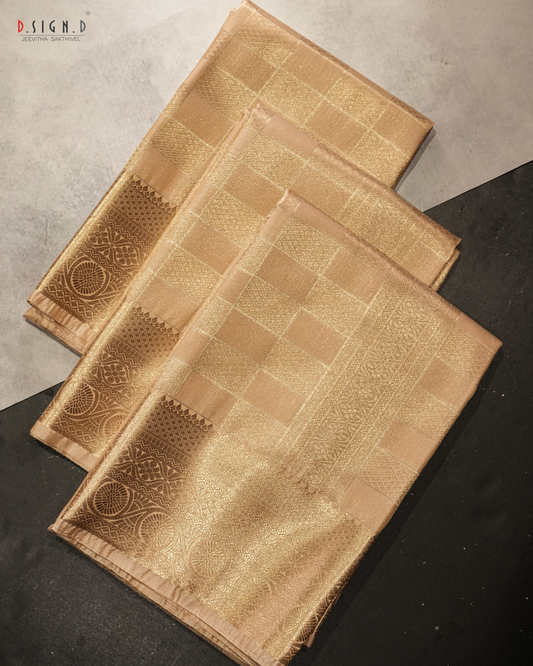 COPPER TISSUE KATTAM FINE SILK DHOTI SET - BRIDAL