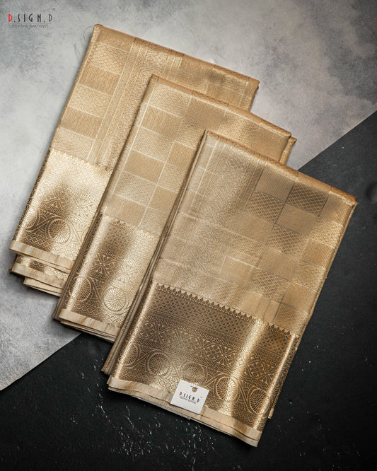 GOLD  TISSUE KATTAM FINE SILK DHOTI SET - BRIDAL