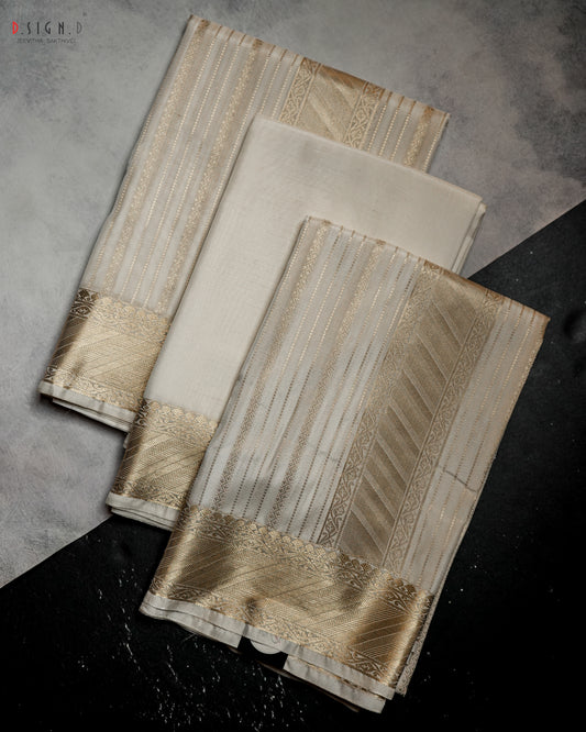 PARAMPARA WHITE FINE SILK DHOTI SET