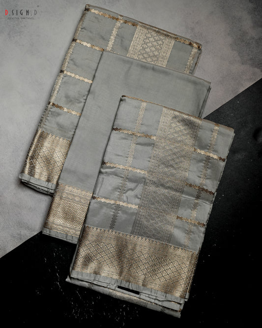 GREY KATTAM FINE SILK DHOTI SET