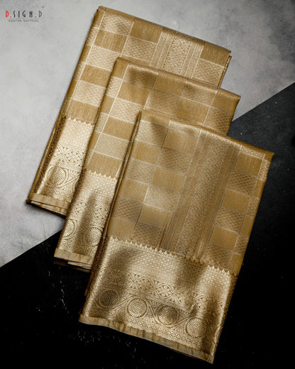 YELLOW GOLD  TISSUE KATTAM FINE SILK DHOTI SET