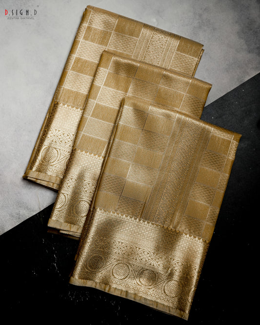 YELLOW GOLD  TISSUE KATTAM FINE SILK DHOTI SET