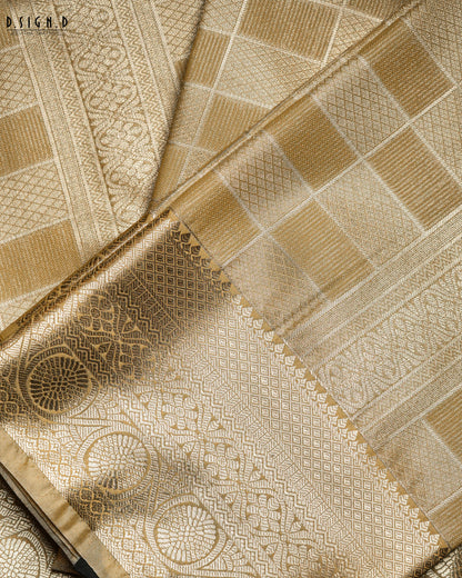 YELLOW GOLD  TISSUE KATTAM FINE SILK DHOTI SET
