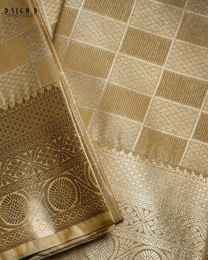 YELLOW GOLD  TISSUE KATTAM FINE SILK DHOTI SET