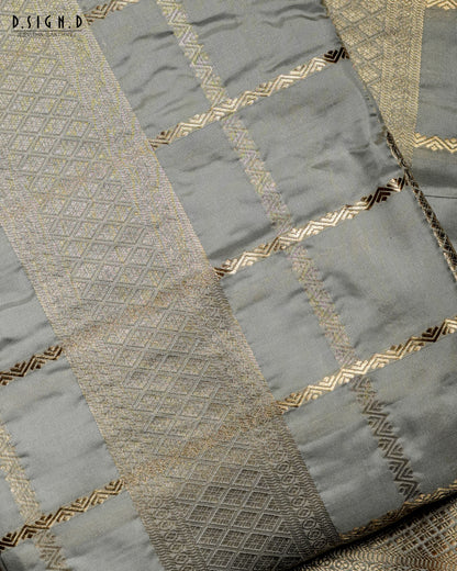 GREY KATTAM FINE SILK DHOTI SET