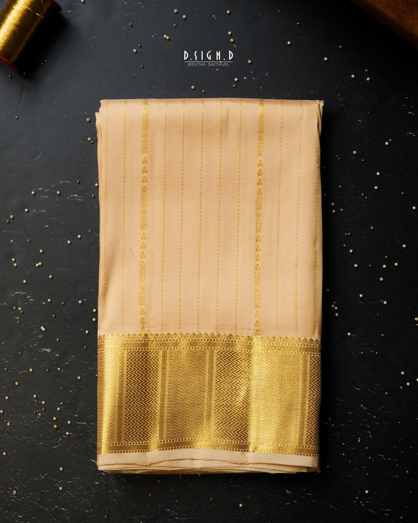 BLENDED SILK STRIPES HANDLOOM DHOTI - GOLD