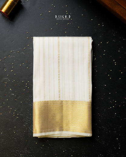 BLENDED SILK STRIPES HANDLOOM DHOTI - WHITE