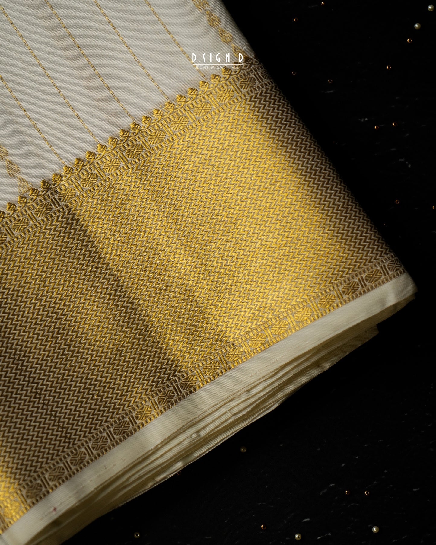 BLENDED SILK STRIPES HANDLOOM DHOTI - WHITE