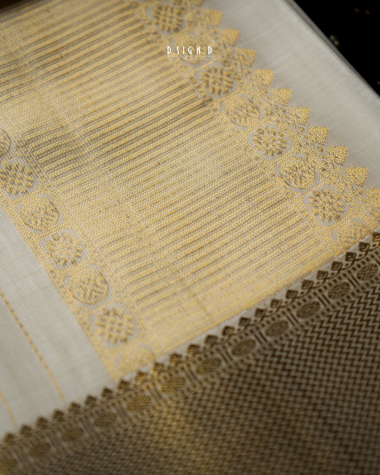 BLENDED SILK STRIPES HANDLOOM DHOTI - WHITE