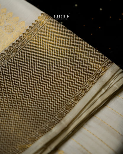 BLENDED SILK STRIPES HANDLOOM DHOTI - WHITE