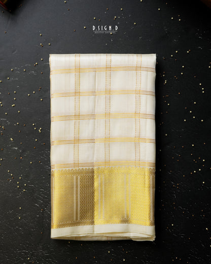 BLENDED SILK CHECKS HANDLOOM DHOTI - WHITE