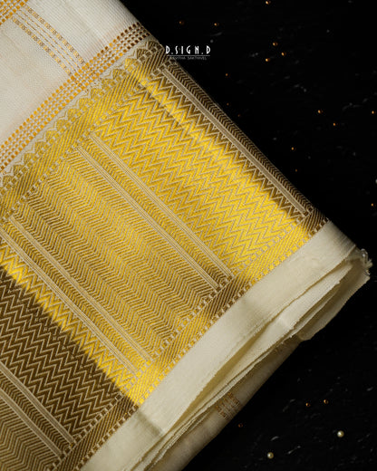 BLENDED SILK CHECKS HANDLOOM DHOTI - WHITE