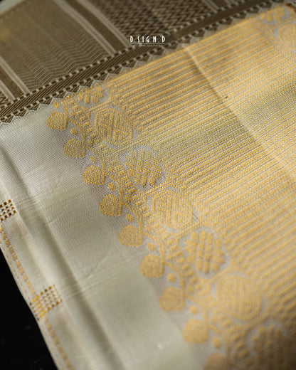 BLENDED SILK CHECKS HANDLOOM DHOTI - WHITE