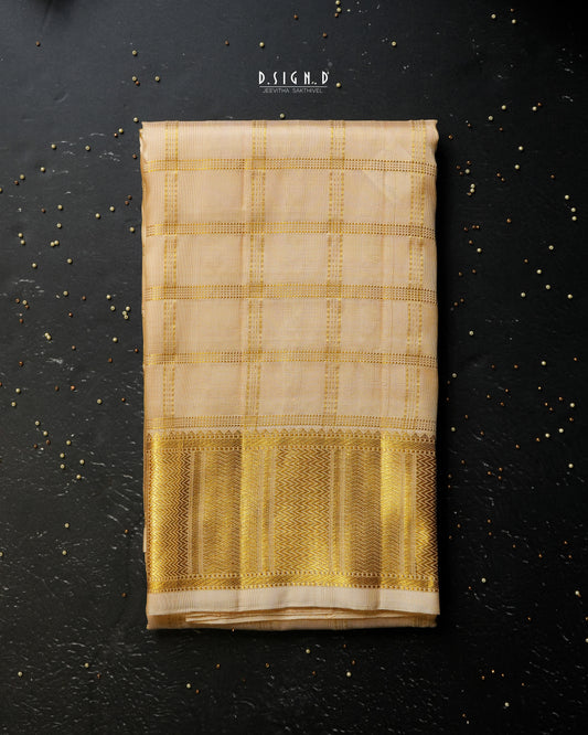 BLENDED SILK CHECKS HANDLOOM DHOTI - GOLD