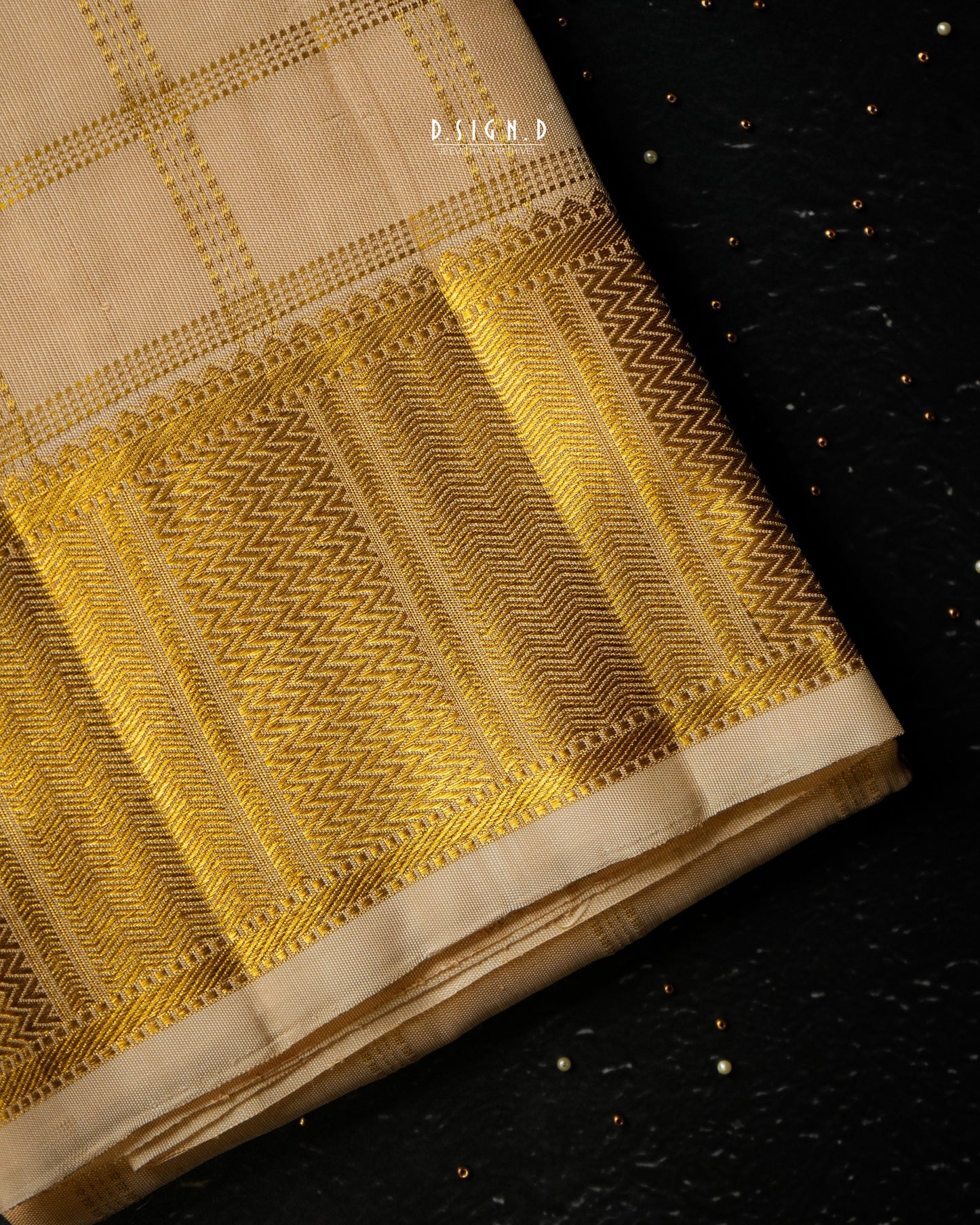 BLENDED SILK CHECKS HANDLOOM DHOTI - GOLD