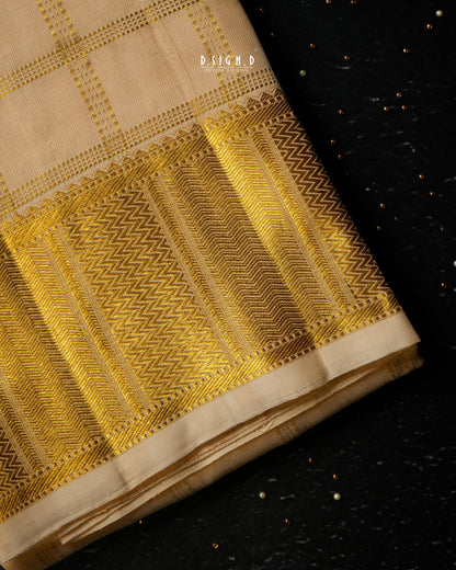 BLENDED SILK CHECKS HANDLOOM DHOTI - GOLD