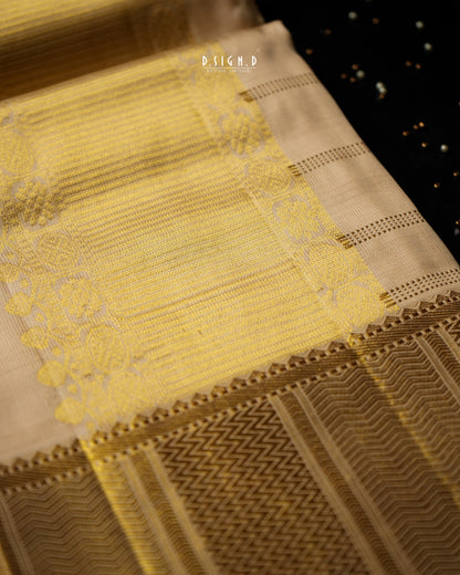 BLENDED SILK CHECKS HANDLOOM DHOTI - GOLD