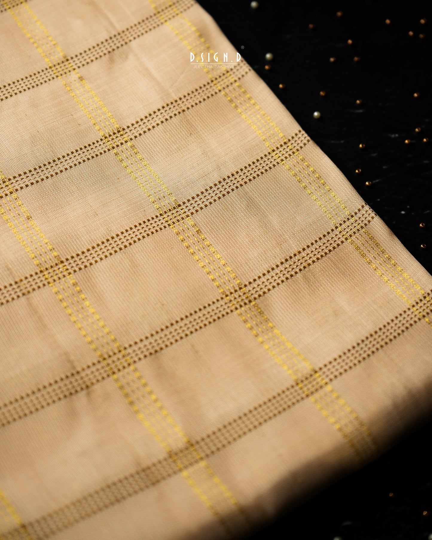 BLENDED SILK CHECKS HANDLOOM DHOTI - GOLD