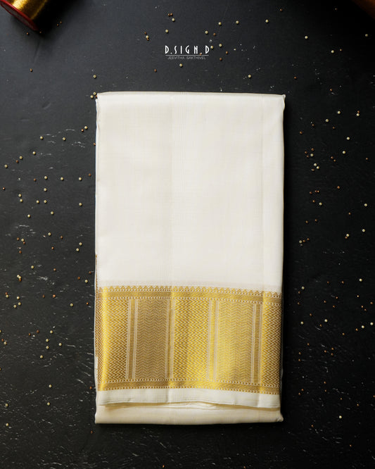 BLENDED SILK CLASSIC HANDLOOM DHOTI - WHITE