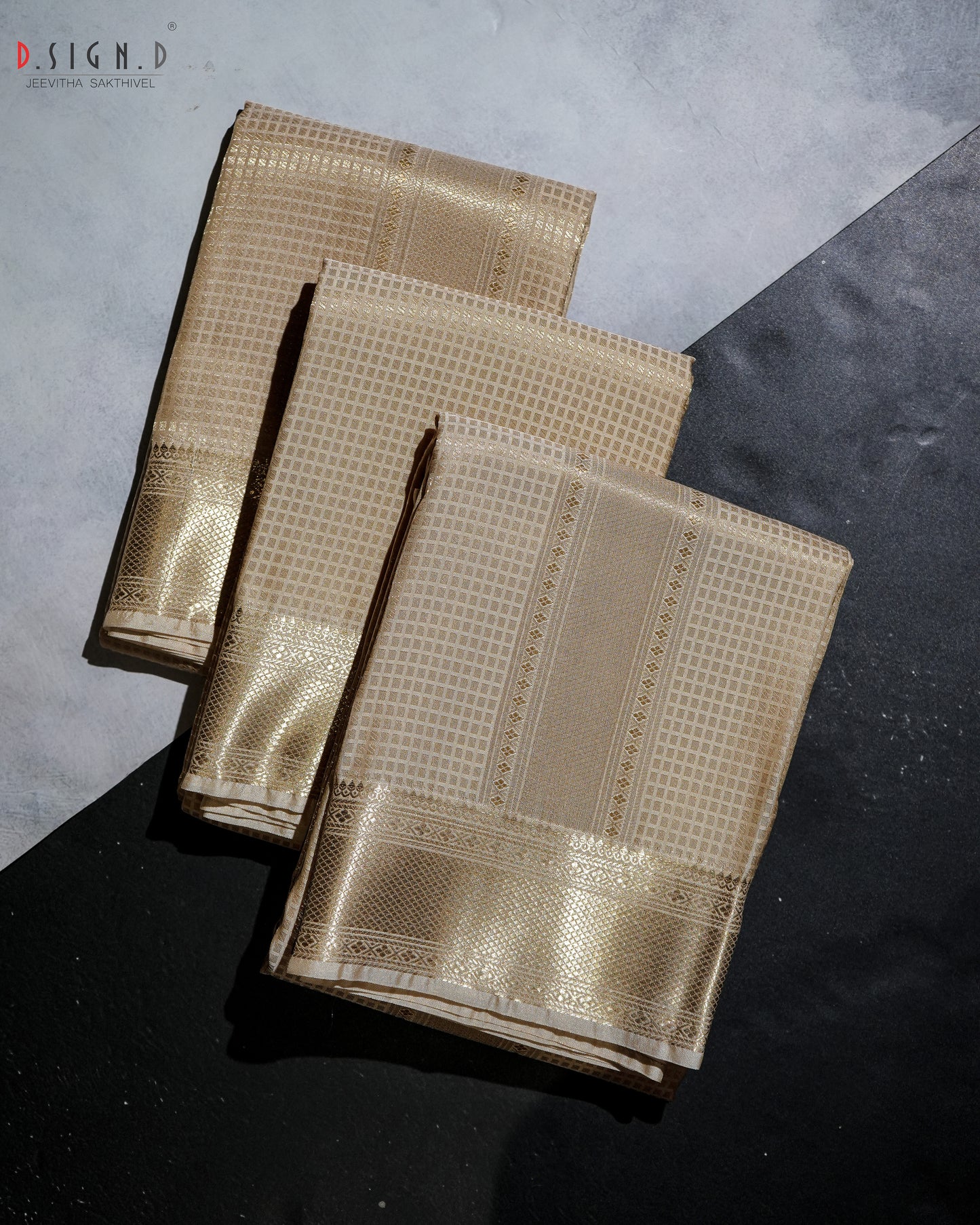 GOLD ZARI CHECK FINE SILK DHOTI SET