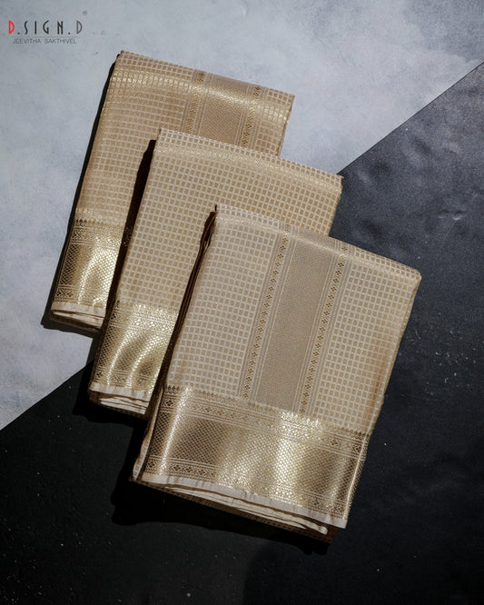 GOLD ZARI CHECK FINE SILK DHOTI SET