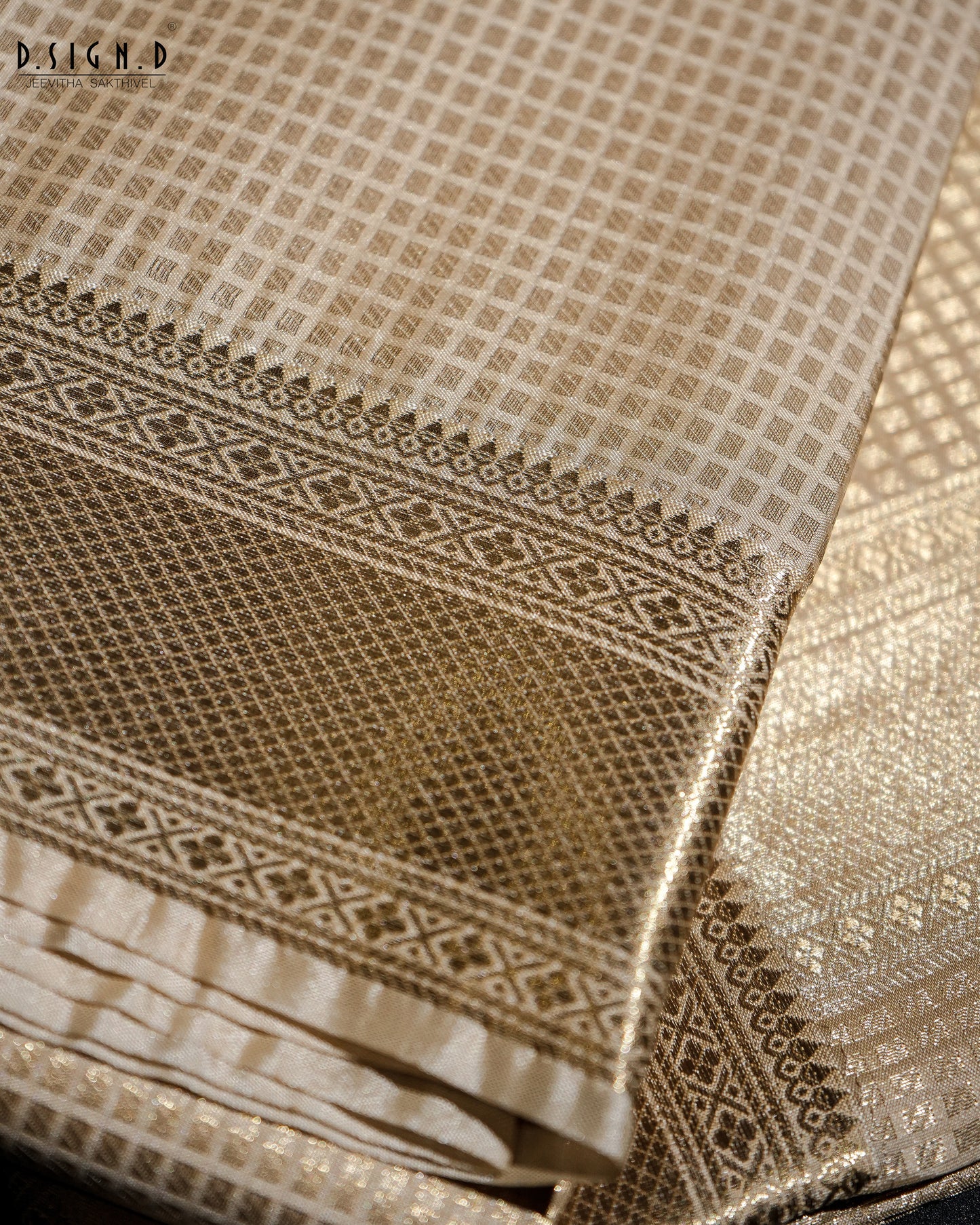 GOLD ZARI CHECK FINE SILK DHOTI SET