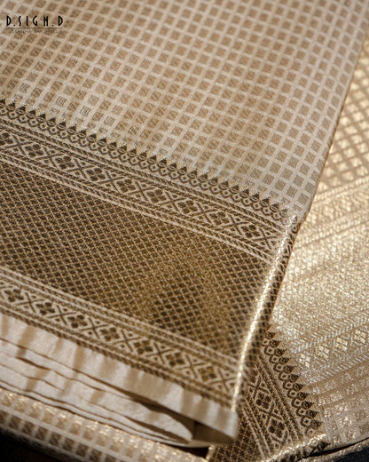 GOLD ZARI CHECK FINE SILK DHOTI SET